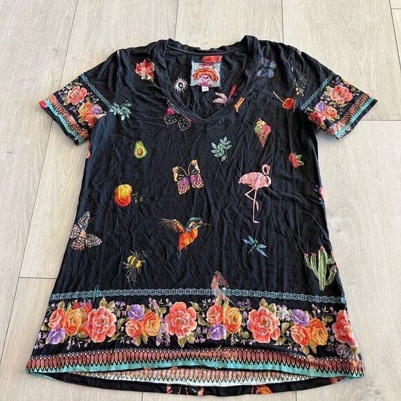 Johnny Was Zooey Favorite Border V Neck Teesize S - Picture 1 of 7